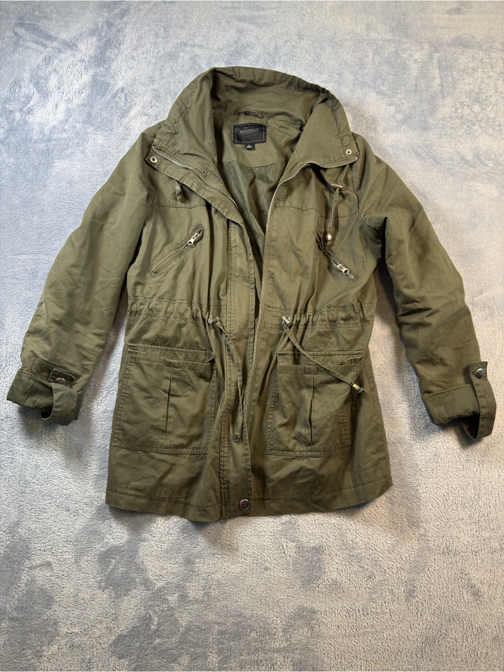 Miss London Olive Utility Jacket with Drawstring Waist #3208